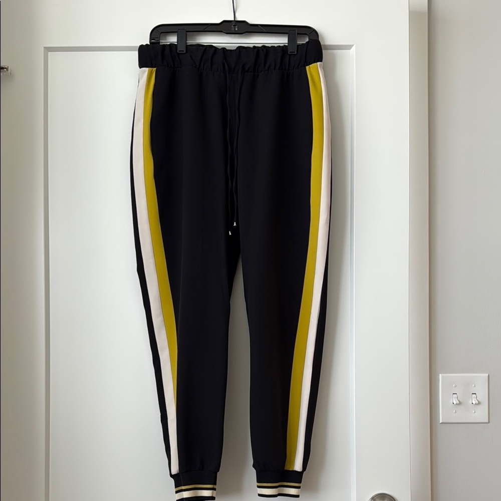 Zara Black and Yellow Track Pants with Sporty Stripes